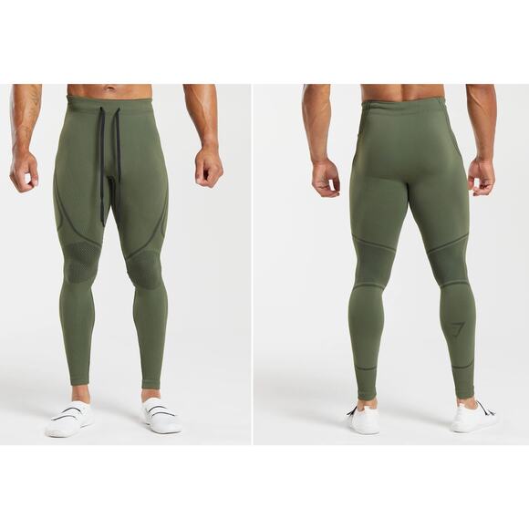 Gymshark 315 Seamless Tights Pant Mens Large Olive Green A1A8X  Compression Fit - Picture 1 of 12